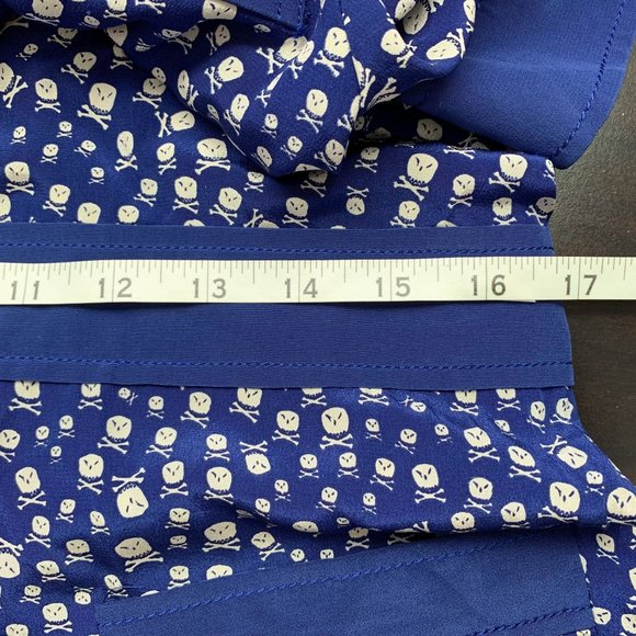 Lucky Chouette Silk Skull & Crossbones Novelty Print Button Front Romper Size M - Picture 14 of 15